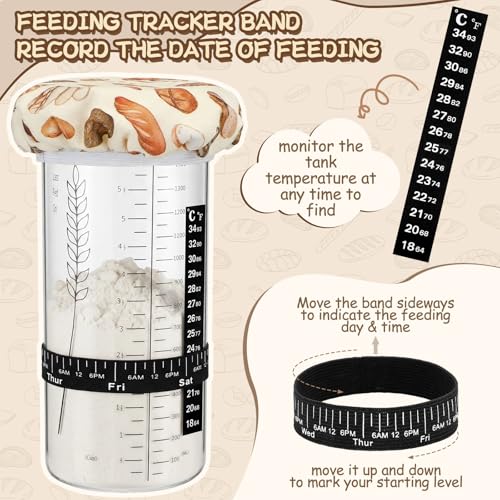 Teecyhooo 2 Set Sourdough Starter Jar Kit, Wide Mouth Fermentation Baking Jar with Spatula, Cloth Cover & Bamboo Lid, Band, Date Tracker, Sourdough Bread Supplies for Sour Dough Lover(50 oz,Style A) - size: 50 oz