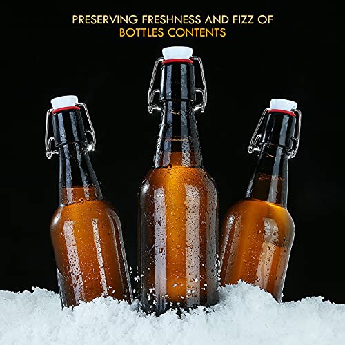 YEBODA 16 oz Amber Glass Beer Bottles for Home Brewing with Flip Caps, Case of 6