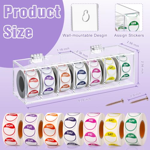 3500 PCS 7 Days of The Week Stickers 0.79 Inch Sticker Roll Dispenser Holder Acrylic Day Dot Dispenser Food Date Labels Stickers Monday to Sunday for Kitchen Restaurant Expiration Date - size: 0.79 Inch Label, style: Round Label