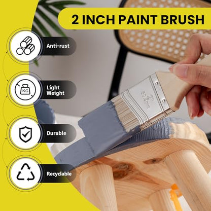 Mister Rui Paint Brush 4 Piece Set, 2" Short & Long Handle, 2.5" Angled Brushes with Paint Comb, Commercial Grade Trim, Cabinet, Roller Brushes - size: 4PCS, 2" Short, 2", 2.5", Paint Comb