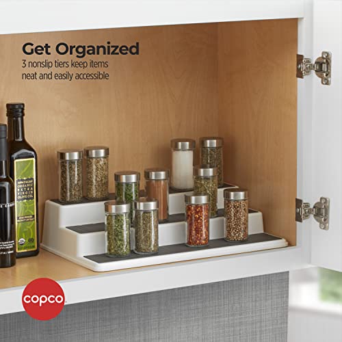 Copco 3-Tier Spice Rack Organizer for Cabinet - 15 Inch Non-Skid Pantry Organizer and Storage Shelf for Spices, Canned Goods, Seasonings - White and Gray Kitchen Cabinet Organizer - size: 15-Inch