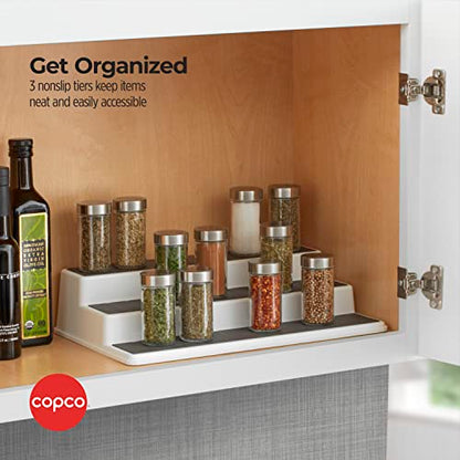 Copco 3-Tier Spice Rack Organizer for Cabinet - 15 Inch Non-Skid Pantry Organizer and Storage Shelf for Spices, Canned Goods, Seasonings - White and Gray Kitchen Cabinet Organizer - size: 15-Inch