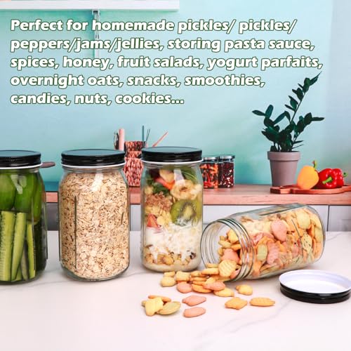 QAPPDA Wide Mouth Mason Jars 32 oz 12 Pack, Large Glass Jars Canning Jar with Lids for Pickling, Storage Food, Meal Prep, Jams, and Spices - size: 32oz - Jar Lettering