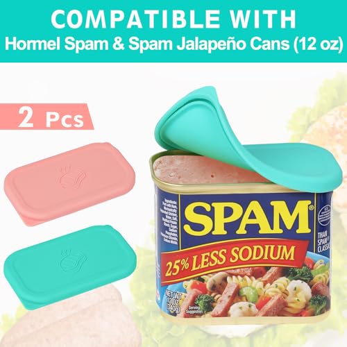 Silicone Can Lids for SPAM Canned Meat 12 oz, LFGB Platinum Silicone Can Covers for Food Storage, Freezer Dishwasher Safe, Set of 2 - color: pink green