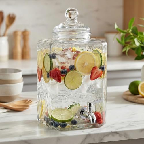 Style Setter Homestead Beverage Dispenser Cold Drink Dispenser w/ 2.5-Gallon Capacity Glass Jug, Leak Proof Acrylic Spigot Great for Parties, Weddings & More | Dispenser Set for Parties, Weddings Perfect w/ Cold Drinks, Lemonade, Cocktails, Juice – Party