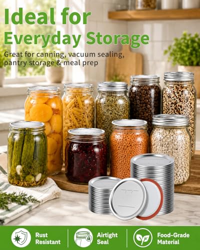 36 Pack Mason Jar Lids for Wide and Regular Mouth Jars, with Date Reminder Vacuum Seal Lids for Electric Mason Jar Vacuum Sealers - size: 18 Regular + 18 Wide Mouth Lids
