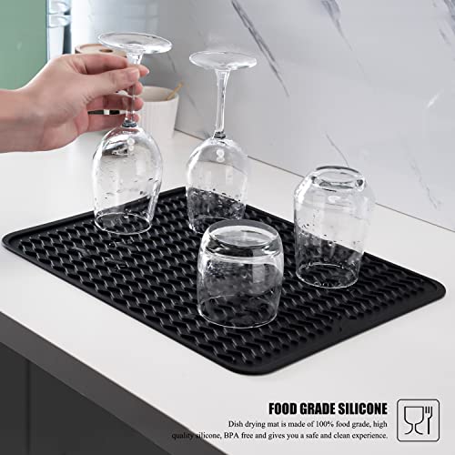 Silicone Dish Drying Mat, Non-Slip Easy Clean Sink Mat Large Heat-resistant Dish Drainer Mat for Kitchen Counter, Sink, Refrigerator or Drawer liner (16" x 12", BLACK) - size: 16" x 12"