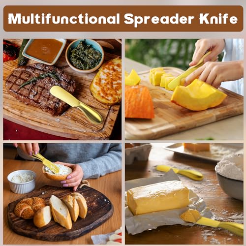 Butter Knife Butter Spreader Knife Gold Butter Knives 4 PCS Cheese Spreader Knives Set Stainless Steel Charcuterie Knives Butter Knife Spreader for Cold Butter Cheese Jam Spreading, MLU047-3BK - color: Gold