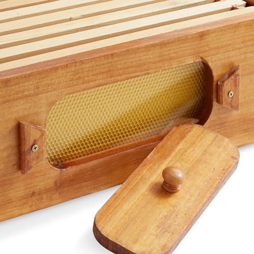 Honey Keeper Medium Super Brood Box with Window, 100% Beeswax Coated Beehive Kit with 10 Wooden Frames and Waxed Foundations for Langstroth Beekeeping - color: Yellow, size: Medium Super Box