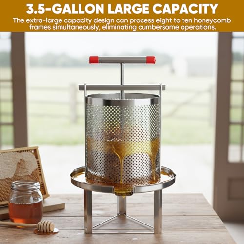 Honey Press, 3.5 Gallon Honey Extractor Manual Stainless Steel Bee Honey Press Extractor Household Manual Mesh Honey Press Extractor Machine for Wine Honey and Juice Making