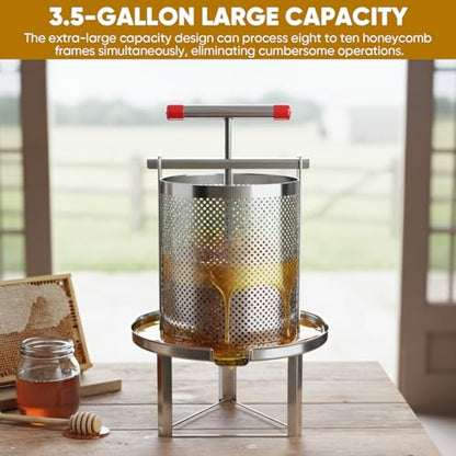 Honey Press, 3.5 Gallon Honey Extractor Manual Stainless Steel Bee Honey Press Extractor Household Manual Mesh Honey Press Extractor Machine for Wine Honey and Juice Making