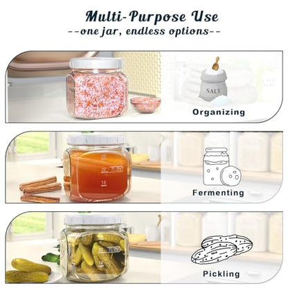 2 Pack Glass Cookie Jar with Airtight Lid, Half Gallon Mason Jar Wide Mouth for Food Storage, Flour, Sugar, Pasta, Sourdough - Square Glass Storage Containers with Marks, 64 Oz Canning Jars