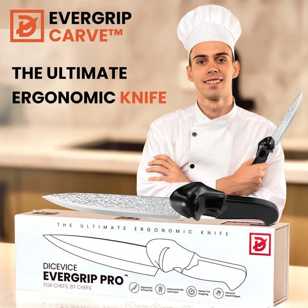 EverGrip Pro Chef Knife 8 Inch, High Carbon Stainless Steel Full Tang Kitchen Knife, Ergonomic Handle for Chopping, Slicing & Dicing, Left Handed