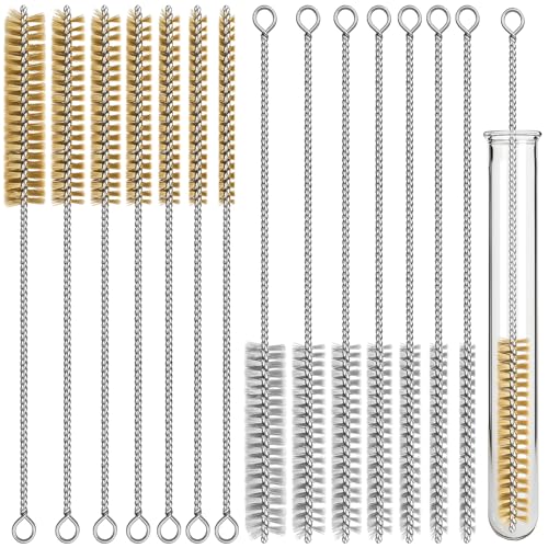 14pcs Stainless Steel & Brass Wire Brush, 12 inch Pipe Tube Cleaner Brush, Bore Brushes Metal Bristle Cleaning for Tubes, Cylinders, Bottle, Auto Parts (6mm/8mm/10mm/12mm/15mm/18mm/20mm) - style: WireBrush14PCS