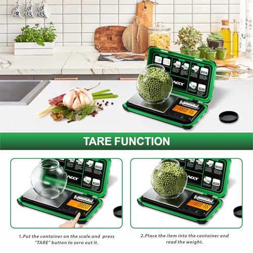 Precision Pocket Scale, 200gx0.01g Jewelry gram Scale, Digital Food Scale with LCD Display, one-Click Conversion 6 Units, Mini Scale for Kitchen/Powder/Coffee/Coins(Battery Included) - color: Green