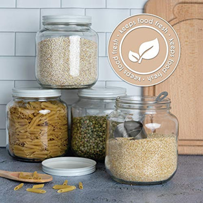 kitchentoolz Half Gallon Glass Large Mason Jar Wide Mouth with Airtight Metal Lid - 1/2 Gallon Mason Jars - BPA-Free Glass Jar with Lid - Dishwasher Safe Made in USA - color: White Lid, size: 0.5 Gallon