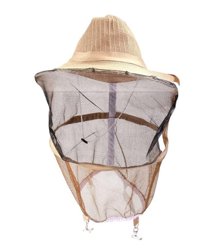 Beekeeper Cowboy Hat with Protective Bee Veil, Beekeeping Head Protection, Straw Style