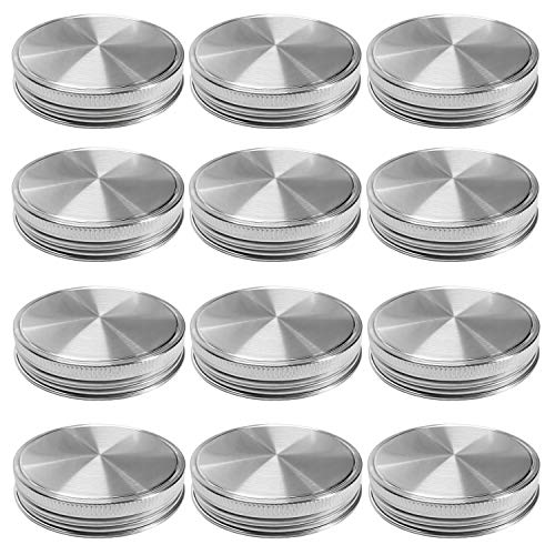 Stainless Steel Mason Jar Lids, Storage Caps with Silicone Seals for Regular Mouth Size Jars, Polished Surface, Reusable and Leak Proof, Pack of 12 (12-Pack Regular Mouth stainless steel) - size: 12-Pack Regular Mouth stainless steel