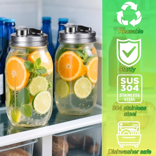 Mason Jar Pour Spout Lid Stainless Steel, Regular Mouth Pour Spout Flip Cap Lids for Mason Jars, Anticracking Leak Proof Seal Cover Airtight for Drinking Salad Dressing & Food Storing(2PCS) - style: Regular Mouth Stainless Steel Lid 2 PCS