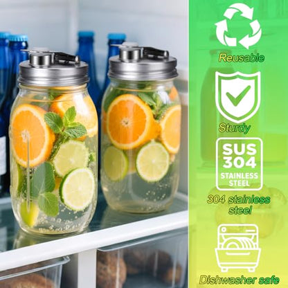 Mason Jar Pour Spout Lid Stainless Steel, Regular Mouth Pour Spout Flip Cap Lids for Mason Jars, Anticracking Leak Proof Seal Cover Airtight for Drinking Salad Dressing & Food Storing(2PCS) - style: Regular Mouth Stainless Steel Lid 2 PCS