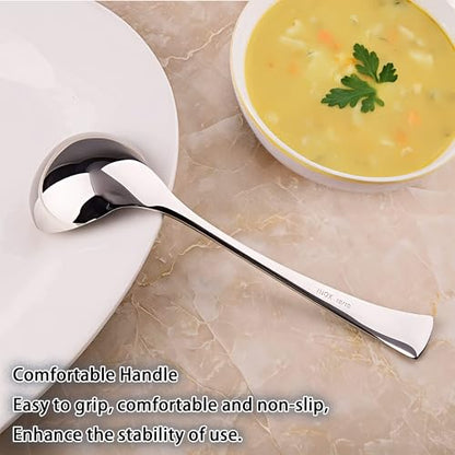 Comicfs 2 Pack Gravy Ladle, 18/10 Stainless Steel Soup Ladle, Small Soup Spoon, Sauce Ladles, Small Serving Ladles for Stirring, Mirror finished Soup Spoon and Dishwasher Safe, 8-Inch - color: 2-Piece Soup Ladle