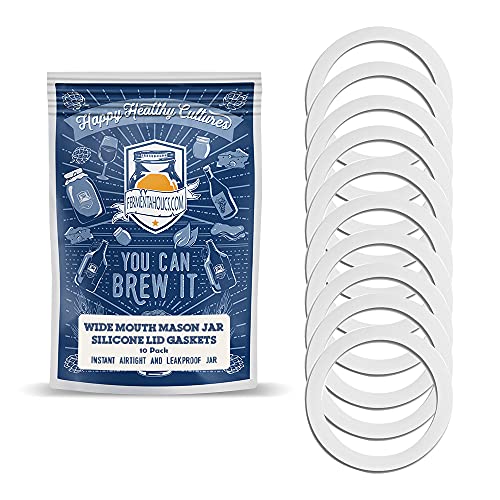 Fermentaholics Wide Mouth Mason Jar Silicon Lid Gaskets | 10 pack | Creates Airtight, Leakproof Jars When Paired With Plastic & Metal Mason Jar Lids | Food Grade - Reusable