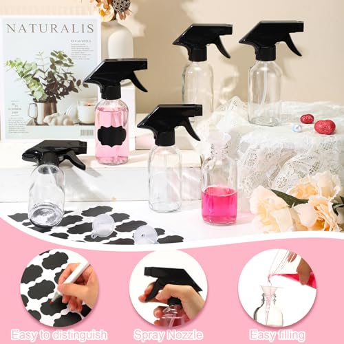 Fumete 20 Pcs 4 oz Glass Spray Bottles Empty Refillable Sprayer Containers with Funnels Labels Black Trigger Sprayers Spray Bottles for Essential Oil DIY Kitchen Hair Plants(Clear) - color: Clear