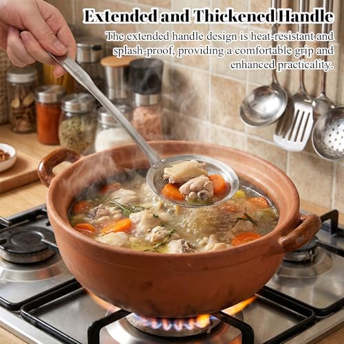 2 Pack Fat Skimmer Spoon Metal Strainer Fine Mesh Large small Stainless Steel Sieve Colander Soup Skimmer Kitchen Gadget for Oil Skimmers Spoon Filte Grease Foam Broth Oil Vegetable Quinoa Tea Juice