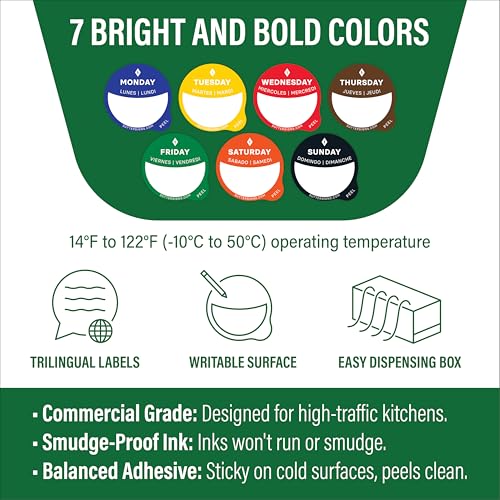 Date Stickers for Food - Day of the Week Day Dots Removable Food Labels, 1" Date Dot Stickers for Food Containers, 7000 Labels with Dispenser Box - color: Dispenser Set