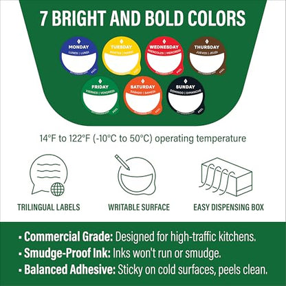 Date Stickers for Food - Day of the Week Day Dots Removable Food Labels, 1" Date Dot Stickers for Food Containers, 7000 Labels with Dispenser Box - color: Dispenser Set