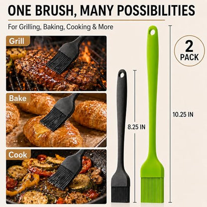 Silicone Basting Pastry Brush for Baking Cooking Bbq Grill Spread Oil Butter Sauce 2 Pack - color: black2