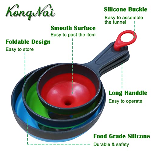 KongNai Canning Funnel for Wide and Regular Jars，Wide Mouth Funnels Sets of 3, Large for Mason Jar, Food Grade Collapsible Silicone Kitchen Accessories for Transfer Jam, Juice, Spices and Oil
