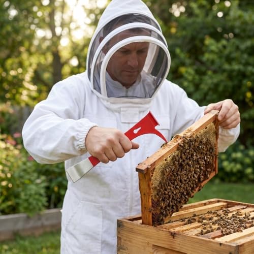 Stainless Steel Beekeeping Scraper Tool – 3-in-1 Frame Separator for Hive Maintenance, Wax and Propolis Removal with Hanging Hole