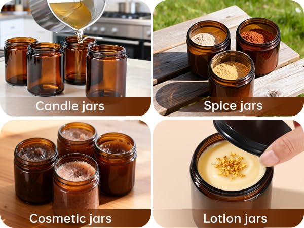 Vitreaux 8oz Amber Glass Jars with Airtight Lids (3 Pack) - Empty Candle Jars for Candle Making,Cosmetic Jars for Creams,Spice,Lotions & Salve - color: Amber-3 Pack