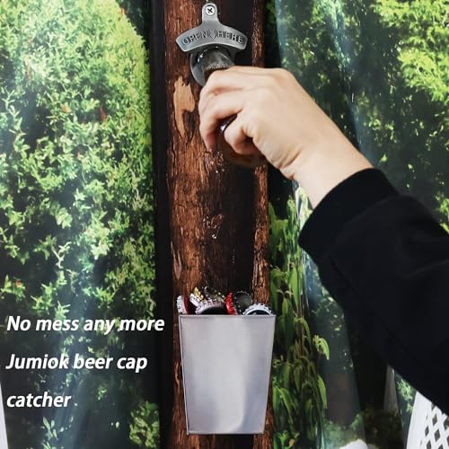Stainless Steel Bottle Cap Catcher Wall Mounted Narrow Brushed Silver Beer Top Bucket with Drain Openings for Outdoor Post Table Fridge - color: Brushed Silver