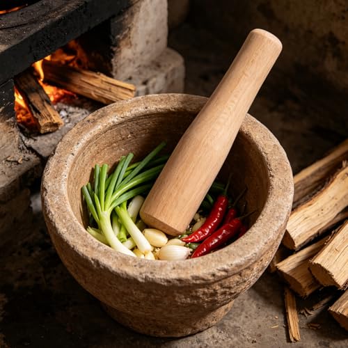 Fermentation Wood Tool for Preparing Sauerkraut & Kimchi - 8.46" Textured Mashing Head for Fermentation Sets, Wide Mouth Jars