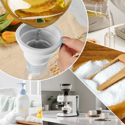 4 Pack Collapsible Silicone Funnels Kitchen Use Foldable Food Grade Liquid Transfer Tools Oil Water Spice Jar Bottle Filling, 12 g, 15 g, 20 g, 35 g - color: White, size: 4Pack