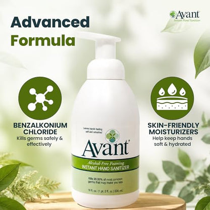 Avant® Alcohol Free Foaming Hand Sanitizer, 18oz Bottle, 6-Pack bulk refill - size: 18 Fl Oz (Pack of 6)