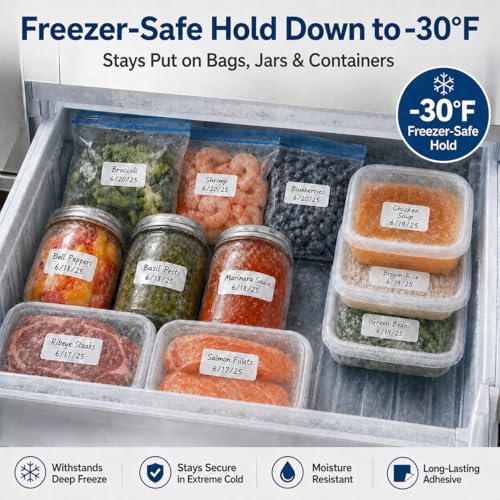 1200 Freezer Labels to Write On, 1x2 Inch Removable Food Labels, Freezer-Safe to -30°F with Perforation, Water & Oil-Resistant Date Labels for Food Containers, Meal Prep, Mason Jars & Pantry