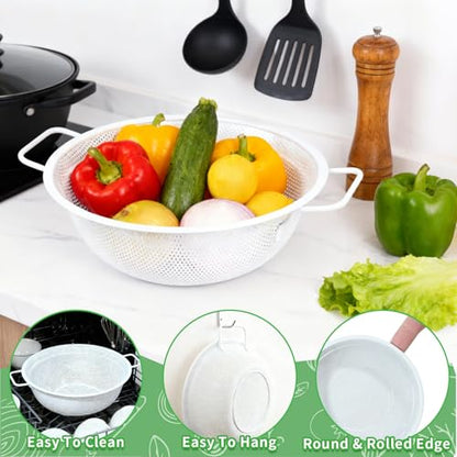 Colander Set with White Coating, Stainless Steel Micro-Perforated Colanders Strainers for Draining Rinsing Washing, Ideal for Vegetables Fruits, Heavy Duty & Dishwasher Safe - color: White
