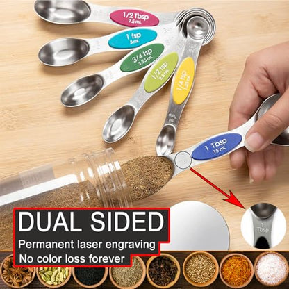 Magnetic Measuring Spoons Set,Heavy Duty Stainless Steel,Dual Sided Stackable Measuring Spoons Nesting Teaspoons Tablespoons for Measuring Dry and Liquid Ingredients,Set of 9 (Colorful) - color: Multicolor