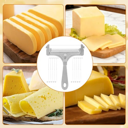 Stainless Steel Cheese Slicer – Adjustable Wire Cutter w/ 10 Extra Wires & Wrench (Silver) - color: Silver