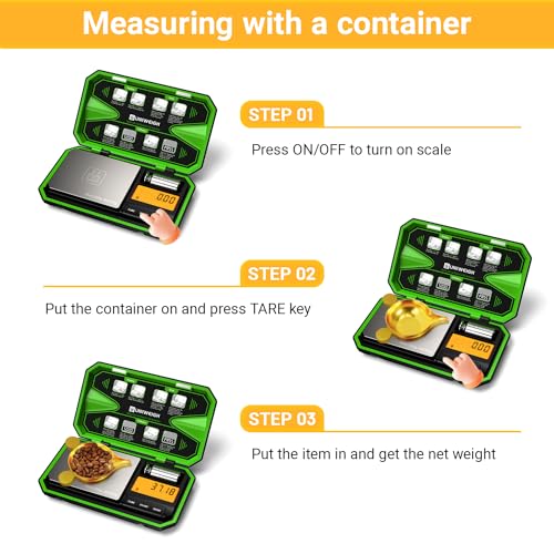 UNIWEIGH Digital Pocket Scale 200g/0.01g, Digital Scale Grams Precision | Jewelry Scale,Coins Scale with 50g Cal Weights for Powder,small items,Tea,Jewelry,Coins (Battery Included)-Fluorescent Green - color: Fluorescent Green
