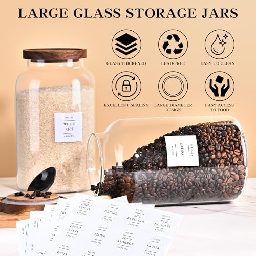 2 PCS Large Glass Jar with Airtight Lid, Glass Food Storage Jars for Tea,Spice,Cereal, Egg,Flour,Coffee and More(70 FL OZ/2000 ml) (94oz*1) - size: 94oz*1