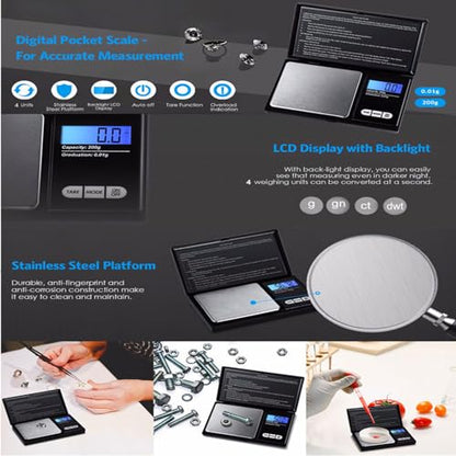 Portable Digital Scale 200g x 0.01g Accuracy,Weighing Electronic Scales Jewelry Scales Mini Digital Grams Scale Small Food Scale Ounces Grains Scale 200g Digital Pocket Gram Scale(Digital Scale) - color: Digital Scale