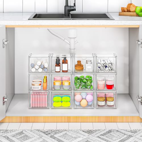 caktraie 6 Pack Small Clear Stackable Acrylic Storage Boxes for Art Tool & Sketch, Stroage Drawers, Makeup Organizer, Plastic Storage Bins For Vanity, Kitchen Cabinets, Pantry, Home Organization - style: 6 Small