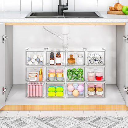 caktraie 6 Pack Small Clear Stackable Acrylic Storage Boxes for Art Tool & Sketch, Stroage Drawers, Makeup Organizer, Plastic Storage Bins For Vanity, Kitchen Cabinets, Pantry, Home Organization - style: 6 Small