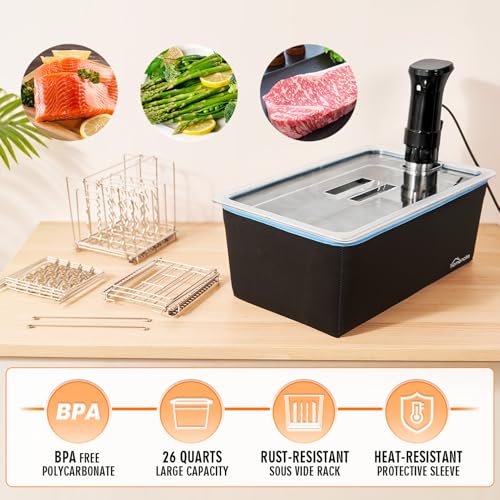 HOMENOTE Large Sous Vide Container 26 Quarts with Lid,Complete Sous Vide Accessories Kit BPA Free,Compatible with Anova and Most Sous Vide Cookers（Comes with 2 Sous Vide Racks and Insulating Sleeve） - color: Large Sous Vide Container-with 2 Rack