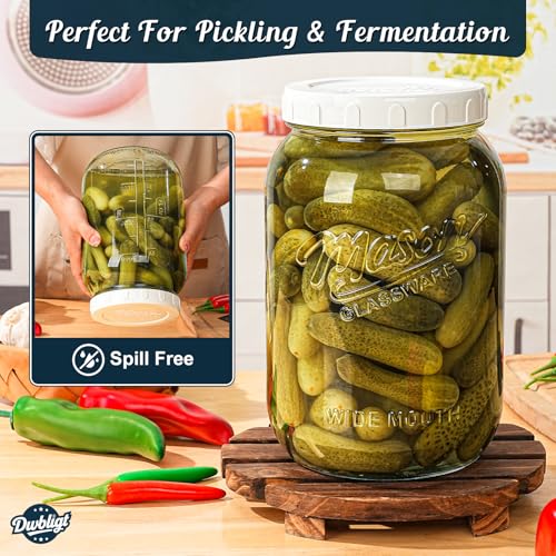2 Pack Wide Mouth Mason Jars with Airtight Lid and Silicone Ring - 1 Gallon Large Glass Containers for Food Storage like Flour Sugar, Sun Tea, Kombucha, Refrigerator Safe Fermentation Jar