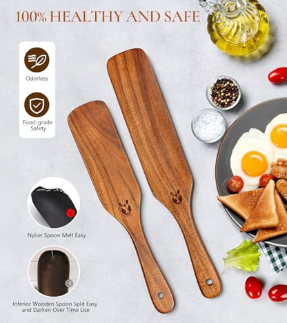 2Pcs Spurtles Kitchen Tools Wooden, Wooden Spurtle Spatula Set for Sourdough Starter, Natural from High Moist Resistance Teak, Kitchen Utensils for NonStick Cookware - size: 2PCS Wooden Spurtle